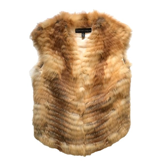 Adrienne Landau Fur Vest Womens Medium Brown Tan Real Fox Fur Lined Coat $695